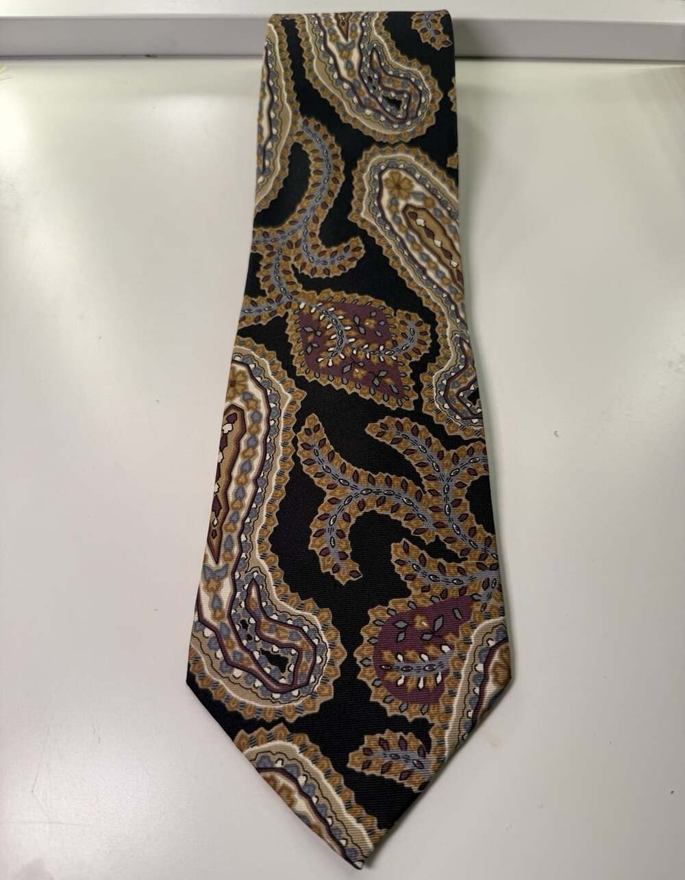 Vintage Christian Dior Men's Silk Woven Paisley Tie Black Gold